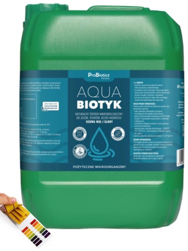 Bakterie do stawu, oczka na muł i glony AquaBiotyk 20 l Mikrobiotyk do stawu+ Paski pH